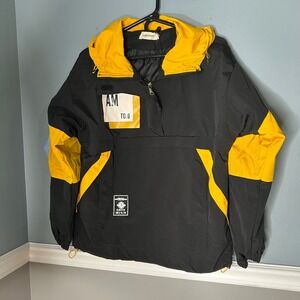 Mens Pullover Jacket Lightweight‎ Anorak Color Blocked Windbreaker Black Yellow